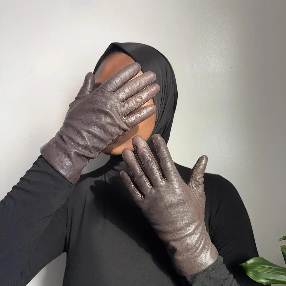 Vintage Fownes Espresso Brown‎ Leather Gloves 100% Cashmere Lined size 7